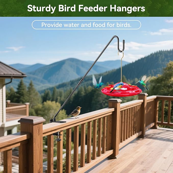 Heavy-Duty Adjustable Deck Railing Hook – 28" Rotating, Clamp-Mount Hanger for Bird Feeders, Wind Chimes & Hanging Plants (Fits Up to 2.75", 12 lbs)