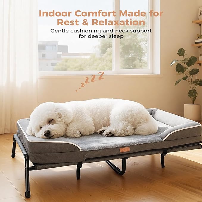 Lekereise Raised Dog Bed for Medium Dog 42x29 Inch, Orthopedic Pet Beds with Waterproof Egg Crate Foam, Removable Dogs Couch Bed for Indoor Outdoor, 2-in-1 Design, Load 70lb, Grey