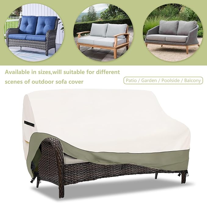 3-Seater Patio Sofa Cover,79 W x 38 D x 35 H Inches Outdoor Couch Cover,600D Heavy Duty Waterproof Outdoor Sofa Covers,Patio Furniture Covers,Beige