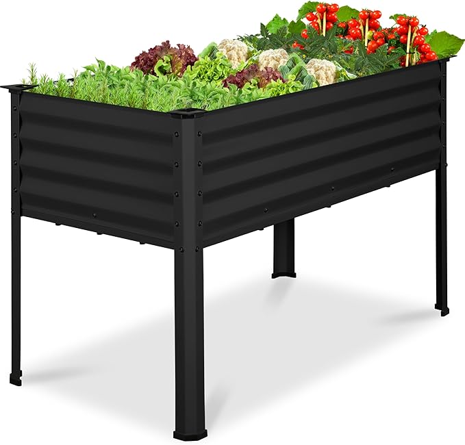Best Choice Products 48x24x30in Galvanized Raised Garden Bed, Metal Elevated Planter Box, Vegetable Garden for Backyard, Patio, Balcony, 100% Non Toxic Materials - Black