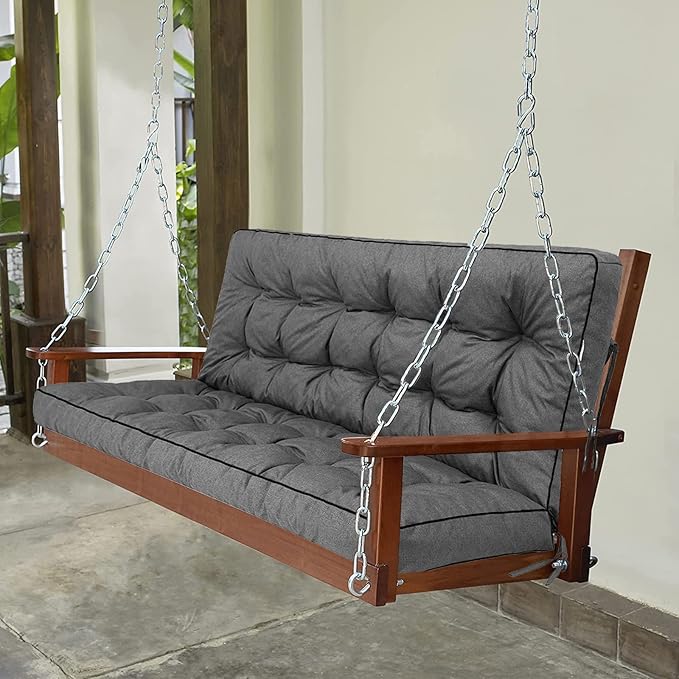 Swing Replacement Seat Cushions, 2-3 Seater Bench Cushions for Outdoor Furnitur with Backrest, Garden Recliner Seat Cushions Waterproof Sofa Pads (Dark Gray, 70.8x40in)