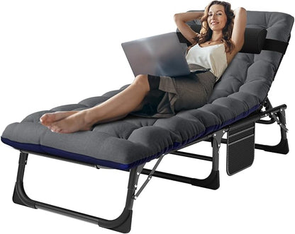 ABORON 3-in-1 Folding Lounge Chair with Padded Cushion, 440LB Heavy-Duty 3-Fold Adjustable Recliner & Guest Bed, No Assembly Portable Chaise Lounge for Patio, Poolside, Office Nap & Camping