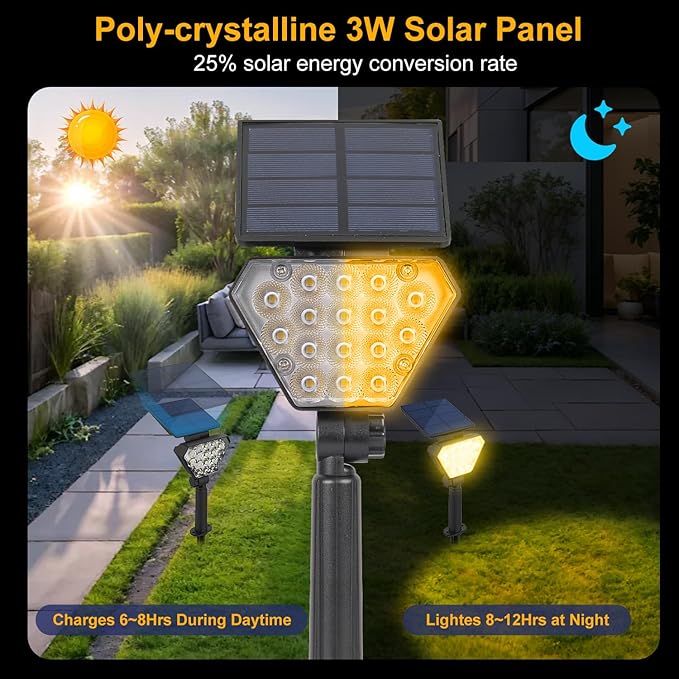 T-SUN Solar Lights Outdoor Waterproof IP65, 6Pack LED Solar Spot Lights Color Changing IP65 Waterproof Smart Auto On/Off for Outside Landscape Garden Yard Lawn Pathway Patio Driveway