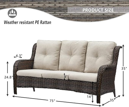 HUMMUH Outdoor Furniture 4 Pieces Patio Furniture Set Wicker Outdoor Sectional Sofa with 2 Patio Chairs,Coffee Table(Grey/Grey)