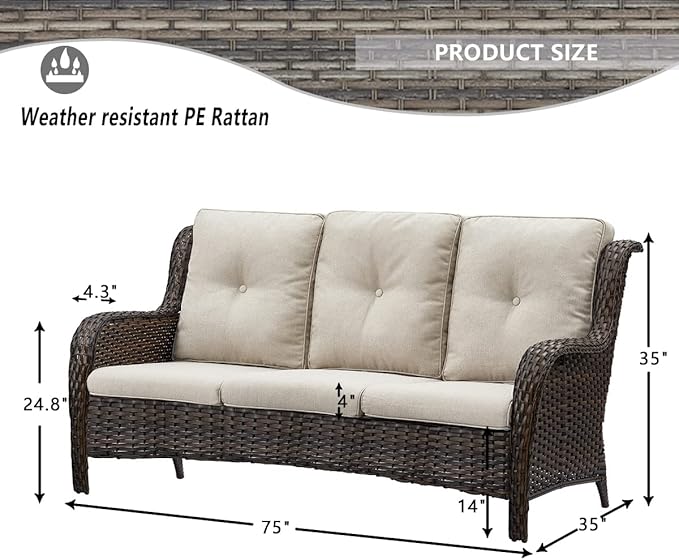 HUMMUH Patio Furniture Set 7 Pieces Wicker Outdoor Sectional Sofa with Swivel Rocker Chairs,Coffee Side Table,Outdoor Ottomans for Patio
