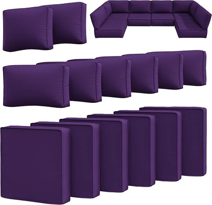 14 Pcs Outdoor Cushion Slipcovers Patio Cushion Covers Replacement Waterproof with Zipper for Outdoor Furniture, Patio Sofa Couch 3 Sizes, Covers Only
