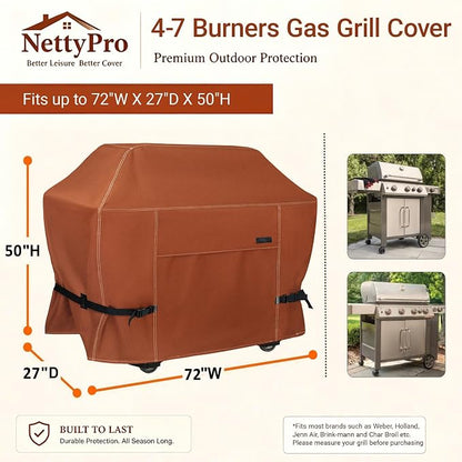 NettyPro Grill Cover Heavy Duty Waterproof 72 inch, Outdoor 3-5 Burners Gas BBQ Cover for Outside Weber, Char-Broil, Brinkmann, Nexgrill Large Barbecue, Black