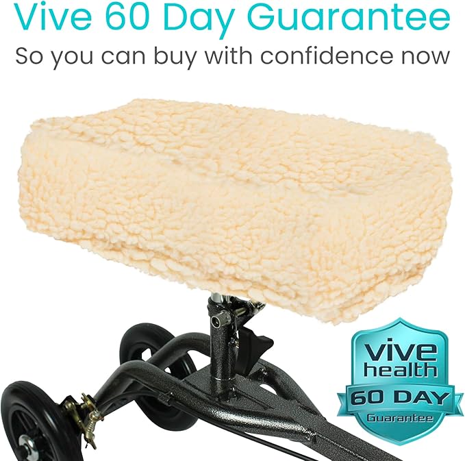 Vive Mobility Knee Walker Pad Cover - Plush Synthetic Faux Sheepskin Scooter Cushion - Accessory for Knee Roller - Leg Cart Improves Comfort During Injury (Off-White)