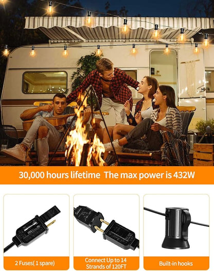 String Lights for Outside 120ft Waterproof with 60+3pcs A39 Shatterproof Edison Bulbs Outdoor String Lights for Patio, Yard, Cafe, Bistro, Market, Warm White 2200k