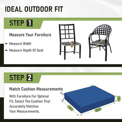 Basic Beyond Outdoor Chair Cushions Set of 6, Square Corner Outdoor Cushions for Patio Furniture, Water Resistant Patio Chair Cushions with 2 Ties, 18.5x16x3, Royal Blue
