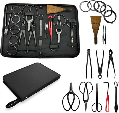 Gardening Bonsai Tool Sets 15pcs Carbon Steel Garden Plant Trimming Kit Scissor Cutter Shear Heavy Duty Nylon Case Outdoor Entrenching Tools