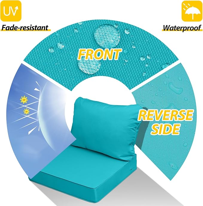 AAAAAcessories Outdoor Seat Cushions for Chairs, Fade-Resistant, Waterproof Patio Furniture Replacement Cushions, 21" x 21" x 3" + 21" x 17", Turquoise Blue