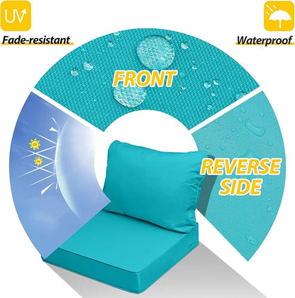 AAAAAcessories Outdoor Seat Cushions for Chairs, Fade-Resistant, Waterproof Patio Furniture Replacement Cushions, 21" x 21" x 3" + 21" x 17", Turquoise Blue