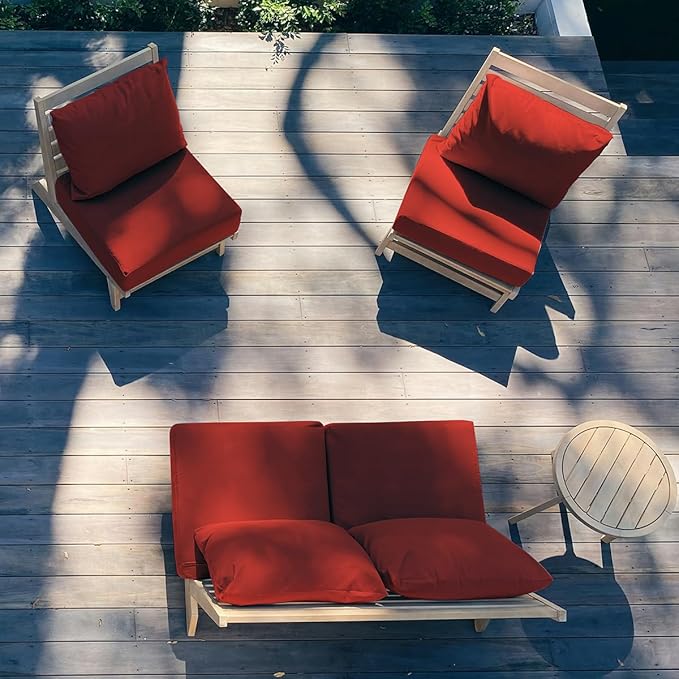 Sundale Outdoor Olefin Deep Seat Cushion Set of 2, Patio Chair Cushion and Pillow, Water-Resistant Sectional Sofa Pad with Straps Red, 23 x 26 x 6 Inches