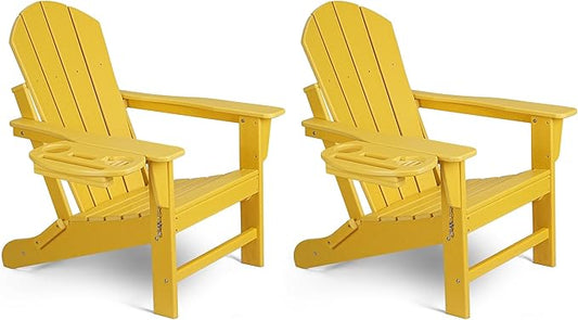 Adirondack Chair Set of 2, HDPE Folding Adirondack Chair with Multifunctional Cup Holder, Weather Resistant Fire Pit Chair for porches, patios, patios, poolsides, Decks.
