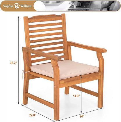 Sophia & William 2 Pieces Acacia Wood Patio Dining Chairs with Cushions, Outdoor Oil Finish Middle Back Wooden Armchairs Set of 2, Natural Wood Chairs for Porch Yard Balcony Deck, Teak