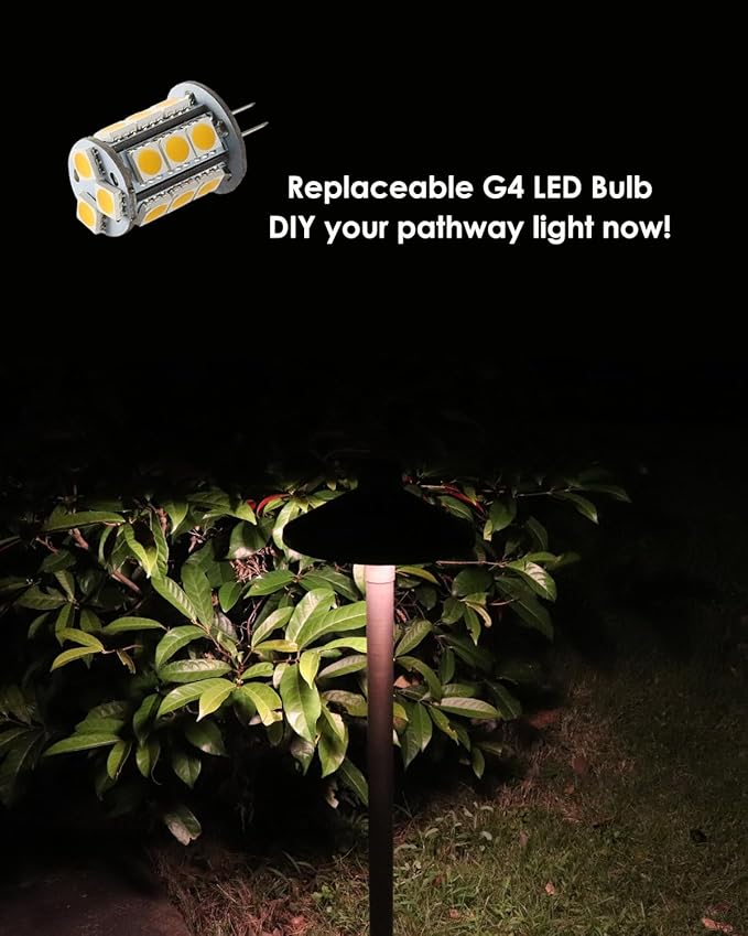 Low Voltage Landscape Path Lights Brass, Outdoor Pathway Lighting 12V 24V, Free 3W Warm White G4 LED Bulb and ABS Ground Stake with Brass Thread, 1-Pack