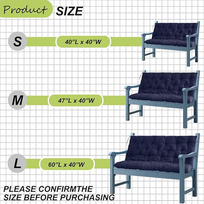 Swing Replacement Cushions with Backrest, 2 or 3 Seater Waterproof Non-Slip Overstuffed Swing Pad, Indoor/Outdoor Bench Cushion for Porch Chair Swings Garden Furniture (Navy blue, 40 * 60 in)