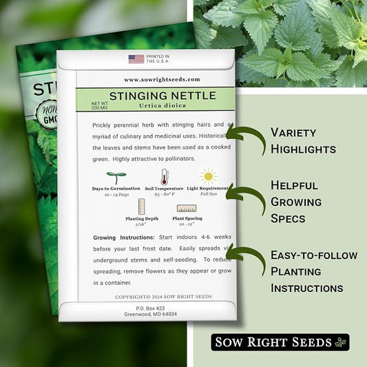 Sow Right Seeds - Stinging Nettle Seeds for Planting - Urtica Dioica - Non-GMO Heirloom Variety - Herb for Medicinal Tea & Salads - Easy to Grow Indoor/Outdoor - Gardening Benefits & More (1)