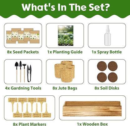 8 Herb Indoor Garden Kit for Beginners, Complete Windowsill Growing Gifts Set with Tools, Mother's Day Gifts for Mom,Unique Christmas Birthday Gifts for Women Men Girls Kitchen Housewarming