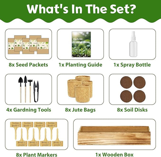 8 Herb Indoor Garden Kit for Beginners, Complete Windowsill Growing Gifts Set with Tools, Mother's Day Gifts for Mom,Unique Christmas Birthday Gifts for Women Men Girls Kitchen Housewarming