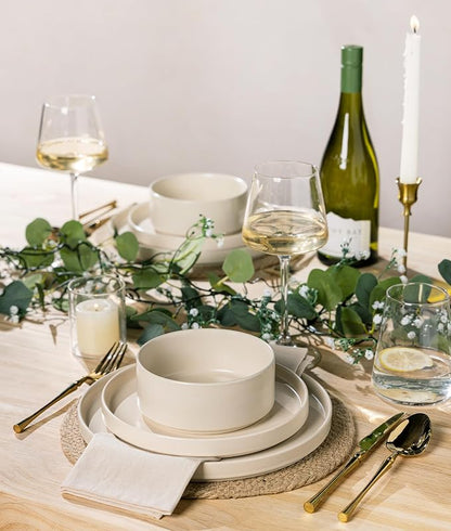 TheTerra Ceramic Dinnerware Sets for 8, 24 Pieces Porcelain Lightweight Plates and Bowls Sets, Scratch Resistant Dish Set, Oven & Microwave & Dishwasher Safe, Matte White