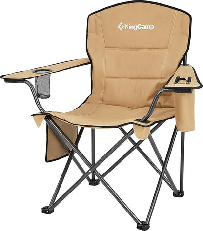 KingCamp 2 Pack Oversized Camping Chair for Adults Folding Chairs Heavy Duty 300lbs Camp Chair Padded Outdoor Chair with Cooler Bag, Cup Holder, Side Pocket for Garden Fishing Picnic Sports…