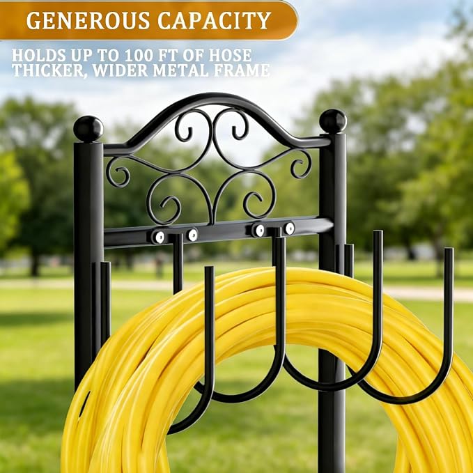 2 Pack Garden Hose Holder, Heavy-Duty Garden Hose Stand for 100FT Hoses, Freestanding Water Hose Holder for Yard & Garden, Black