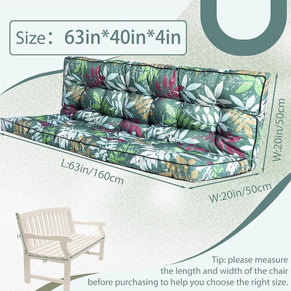 2/3 Seater Swing Replacement Cushion, Waterproof Porch Swing Cushions with Backrest, Thickened Bench Cushions for Outdoor Furniture, for Outdoor Patio Swing (Flower Color, 63 * 40in)