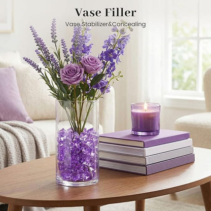 DomeStar Purple Fake Ice Rocks, 150PCS Acrylic Gems Crystals Plastic Diamonds Centerpiece for Vase Fillers Wedding Party Table Scatter