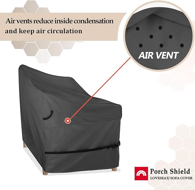Porch Shield Waterproof Outdoor Bench Sofa Cover – Patio 2 Seater Loveseat Cover 56W x 31D x 33H inch, Black