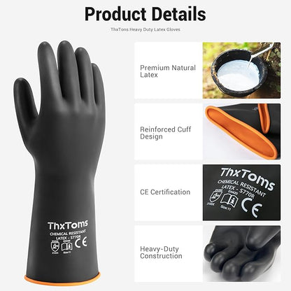 ThxToms Chemical Resistant Gloves,Heavy Duty Long Rubber Gloves,Puncture Resistant, Resist Acid,Oil,Alkali, Waterproof for Industrial Cleaning, Gardening, 18", 1 Pair