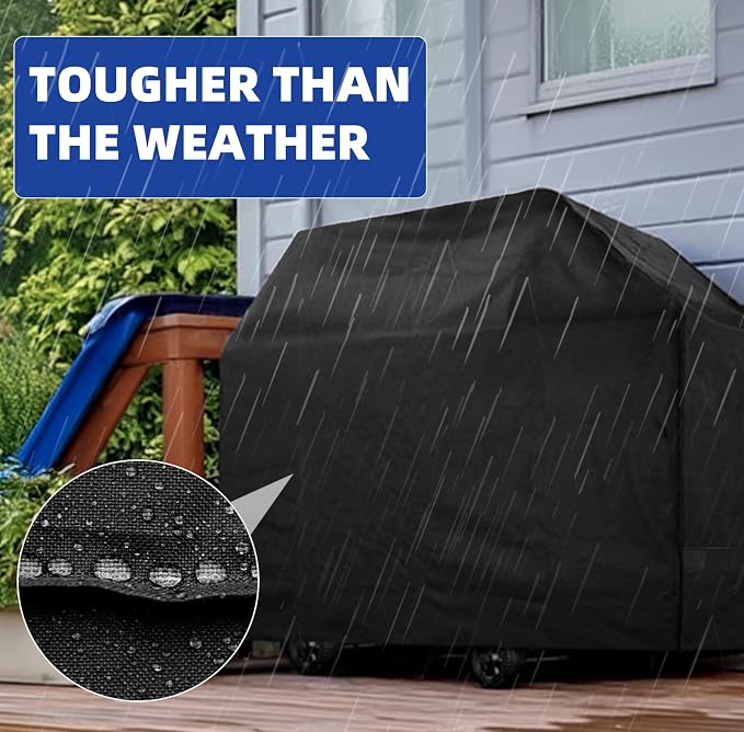 Perfect Grill Cover for Outdoor Grills Waterproof Rip-Proof Weather Resistant for Reliable Protection Griddle Cover Easy to Clean Adjustable Hem Drawstring Fade Resistant (Black, 48)