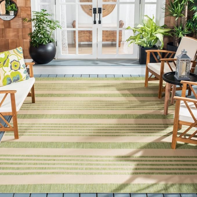 SAFAVIEH Washable Rug Outdoor Courtyard Collection - 9' x 12', Beige & Sweet Pea, Non-Shedding & Easy Cleaning, Ideal for Patio, Backyard, Mudroom (CY6062-218)