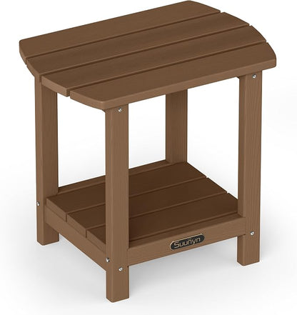 Outdoor Side Table, 2-Tier HDPE Small Outdoor Table, Adirondack Side Tables, Outside End Tables for Patio, Porch, Deck, Pool, Weather Resistant (Brown)
