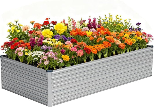 Vengarus 8x4x2FT Galvanized Raised Garden Bed Kit, Deep Root Planter Box Outdoor Large Planter Raised Beds for Planting Flowers,Vegetables and Herbs-Silver