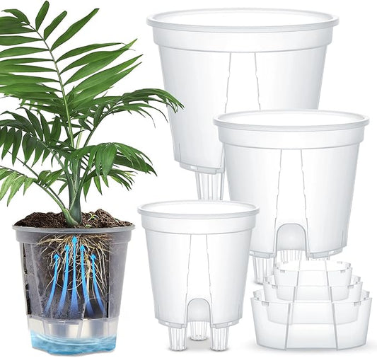 Wonderjune Self Watering Pots for Indoor Plants with Deep Reservoir and High Drainage Holes for Outdoor Plants and Flowers, Bare Root Planter(4.72'', 5.91'', 7.09'',Clear,3 Pcs)