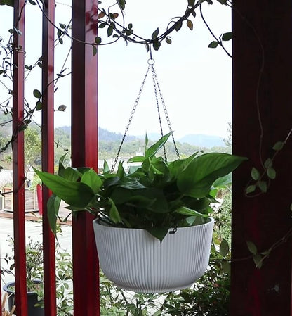 Dexceder 11.2 Inch Self Watering Hanging Planters Indoor Outdoor, Thickened Hanging Basket Flower Plant Pot (2 Pack, White)