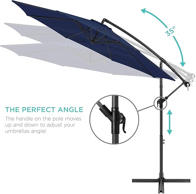 Best Choice Products 10ft Offset Hanging Market Patio Umbrella w/Easy Tilt Adjustment, Polyester Shade, 8 Ribs for Backyard, Poolside, Lawn and Garden