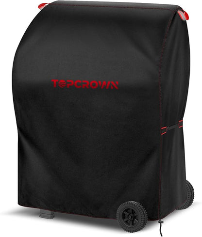 TOPCROWN Grill Cover for Outdoor Grill, BBQ Gas Grill Waterproof Anti-UV Oxford Fabric Windproof Design with Adjustable Straps, Fits Weber/Char-Broil/Nexgrill and More (420D Black+Red, 30" - 32")