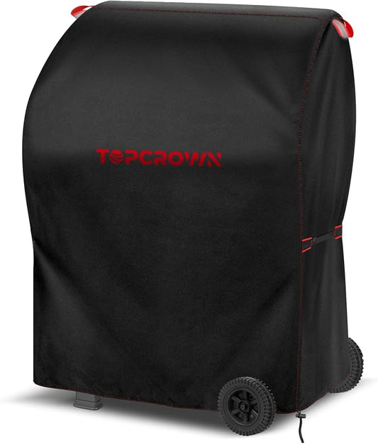 TOPCROWN Grill Cover for Outdoor Grill, BBQ Gas Grill Waterproof Anti-UV Oxford Fabric Windproof Design with Adjustable Straps, Fits Weber/Char-Broil/Nexgrill and More (420D Black+Red, 30" - 32")