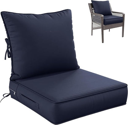 Premium Outdoor Seat Cushion Chair Cushions for Patio Furniture 24 L X 24 W X 5 H Waterproof & Fade Resistant Deep Seat and Backrest Cushion Set with Removable Covers for Chair, Sofa