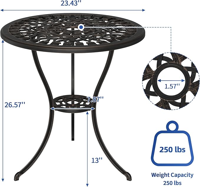 IDEALHOUSE Patio 23''Cast Aluminum Side Table with Umbrella Hole,Outdoor Small Coffee Tables,Anti-Rust Bistro Table,Round End Table,Outdoor Furniture for Indoor,Patio,Garden,Porch,Balcony(Bronze)