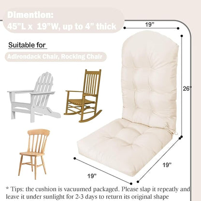 Adirondack Chair Cushion, Waterproof Outdoor Seat Cushions for Patio Furniture, Thick High Back Replacement Pad for Porch Lawn Wicker Dining Desk Chair, Rocking Chair Cushion, Beige