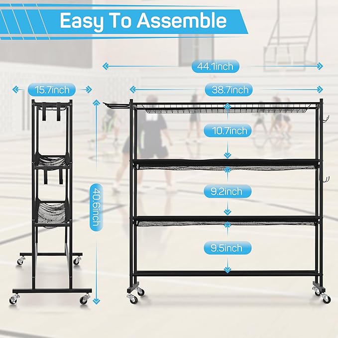 Mythinglogic Garden Alloy Steel Tool Organizer for Garage, Basketball Rack, Ball Storage with Baseball Bat Holder