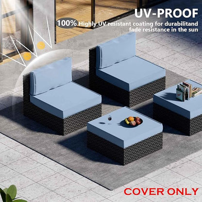 9 Piece Outdoor Patio Waterproof Cushion Covers, Fits 4-Seat Wicker Rattan Sectional Couch Chair Furniture Cover Replacement Set - Fade-Resistant Patio Cushion Covers with Zipper