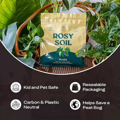 Rosy Soil Aroid Soil Mix - Chunky Biochar Potting Mix for Monstera, Philodendron, Anthurium & Tropical Plants - Peat-Free, Microbially Active, Superior Aeration & Drainage for Aroid Plants - 4 Quarts