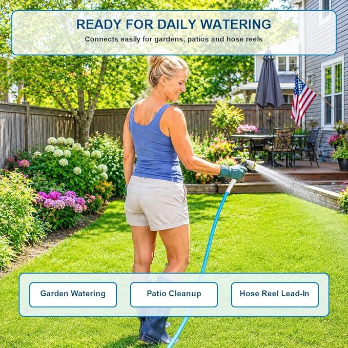 FEVONE 12 ft x 5/8 in Garden Hose, Drinking Water Safe Flexible Water Hose, Short Lightweight Hybrid Polymer Hose, Kink-Resistant, 3/4 in Aluminum Fittings, Leak-Free, 600 PSI