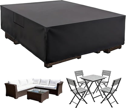 DUMOS Outdoor Furniture Cover Rectangular Heavy Duty 600D Waterproof UV Resistant Patio Sofa Couch Sectional Cover for Deck Table Chairs Backyard Dining Sets, 111"L x 74"W x 28"H, Classic Black