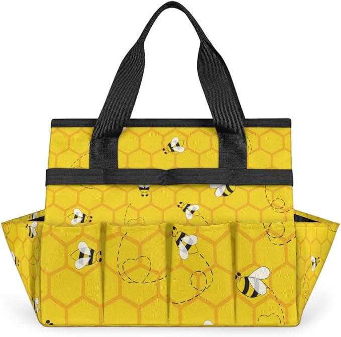 Yellow Bee Beehive Garden Tool Bag with 10 Pockets Easy Access Garden Tote Storage Bag Wear-Resistant & Reusable with 2 Handles Gardening Gifts 13" X 2.8" X 6.8"